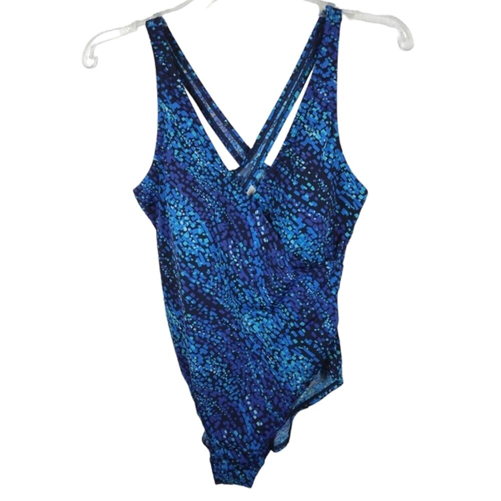 Speedo Strappy Open Back One Piece Swimsuit Blue size 12